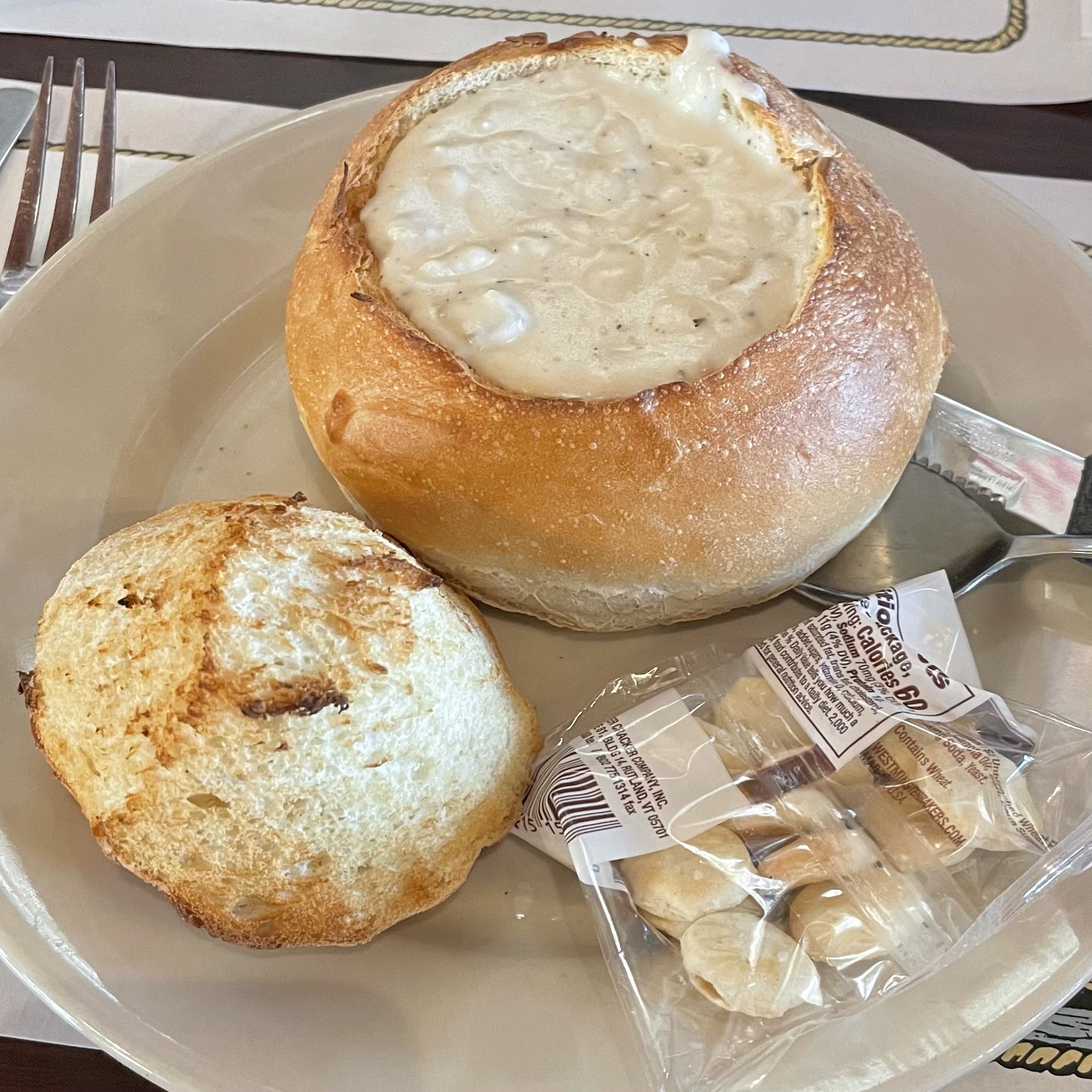 Clam Chowder in a Bread Bowl at Captain Parker's